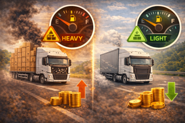 O peso da carga afeta diretamente o consumo de diesel, o desgaste do veículo e a eficiência da operação.