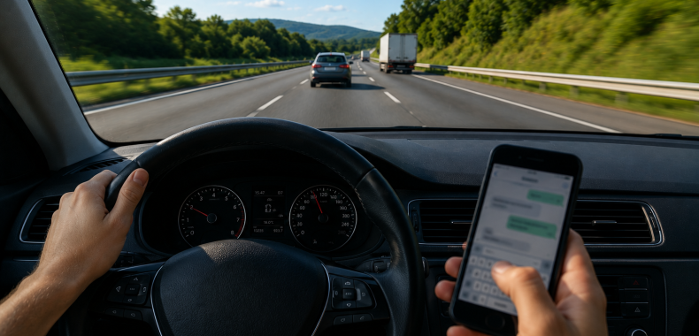 Usar celular ao volante reduz atenção, aumenta o tempo de reação e eleva o risco de acidentes.