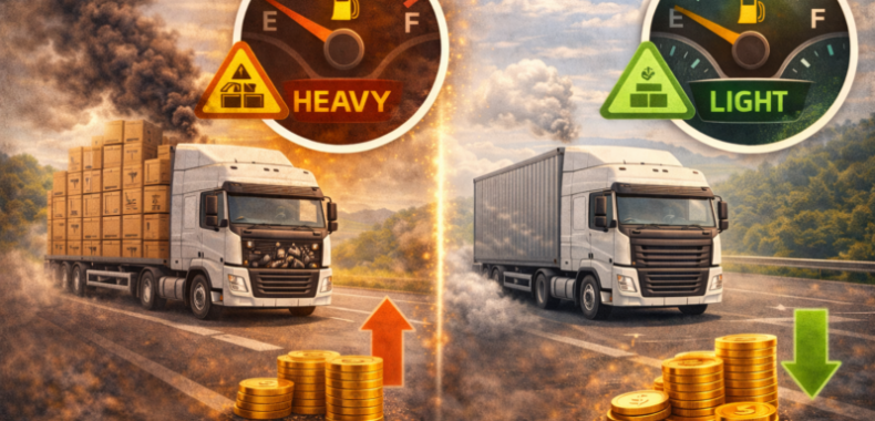 O peso da carga afeta diretamente o consumo de diesel, o desgaste do veículo e a eficiência da operação.